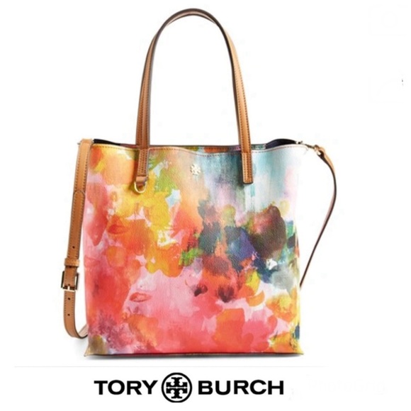 TORY BURCH Kerrington Small Vivid Watercolor Print Durable Shoulder Bag Tote - Picture 1 of 16